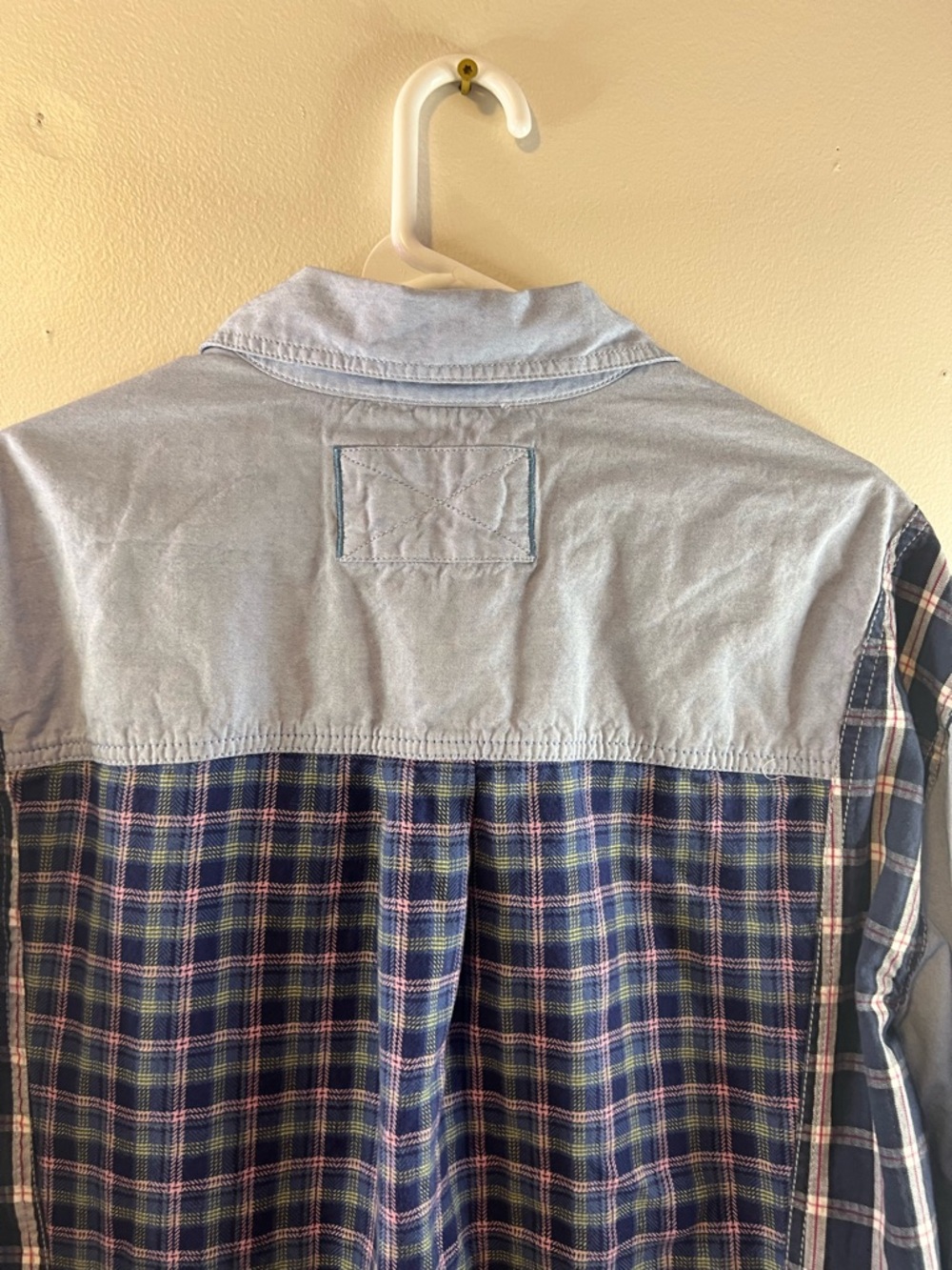 Free People We The Free Argyle Plaid Patchwork Button-Down Shirt - Picture 13 of 14